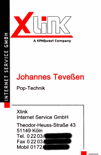 Alte Visitenkarte Xlink Johannes Tevessen